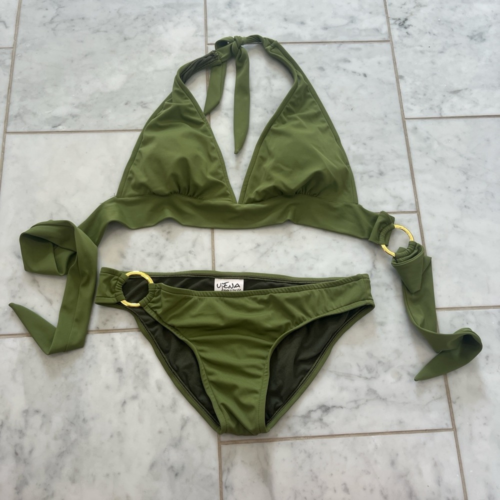 UjENA sage Green Bikini with Gold Accents. Worn in the movie bikini girls on ice